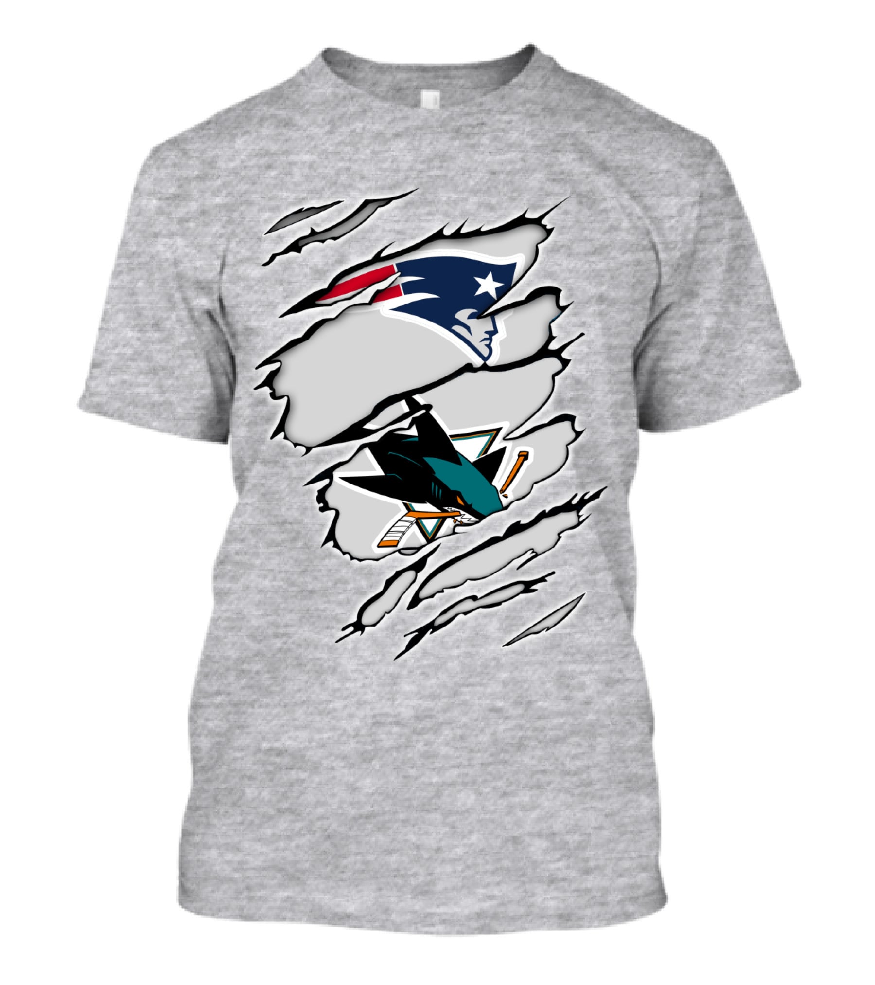 New England Patriots San Jose Sharks Ripped Tear T-Shirt
