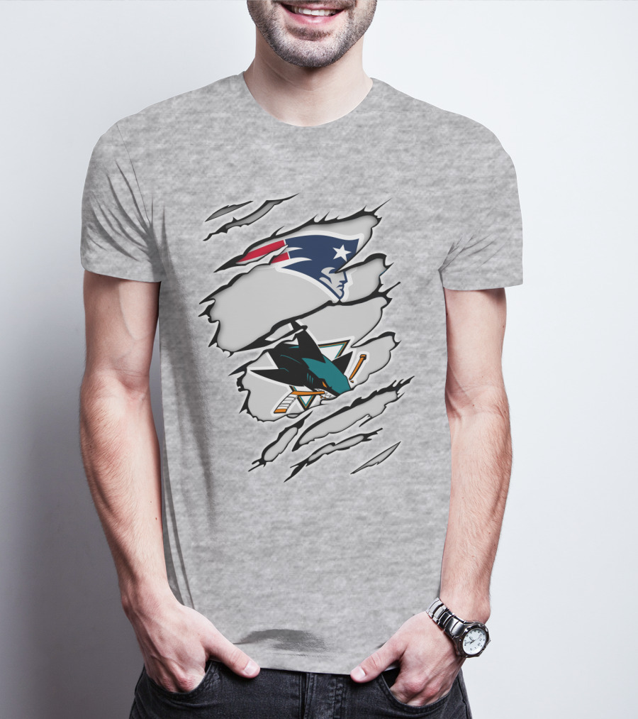 New England Patriots San Jose Sharks Ripped Tear T-Shirt