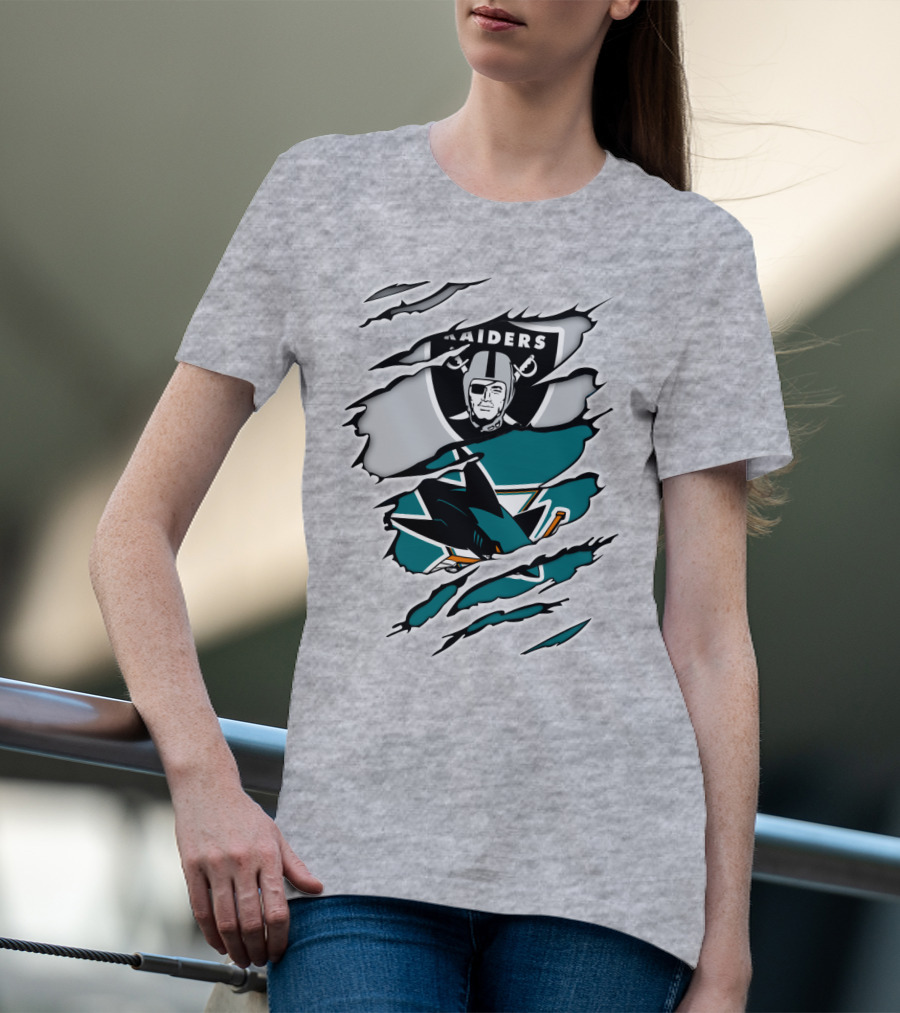 Raiders Sharks Logo Ripped T-Shirt