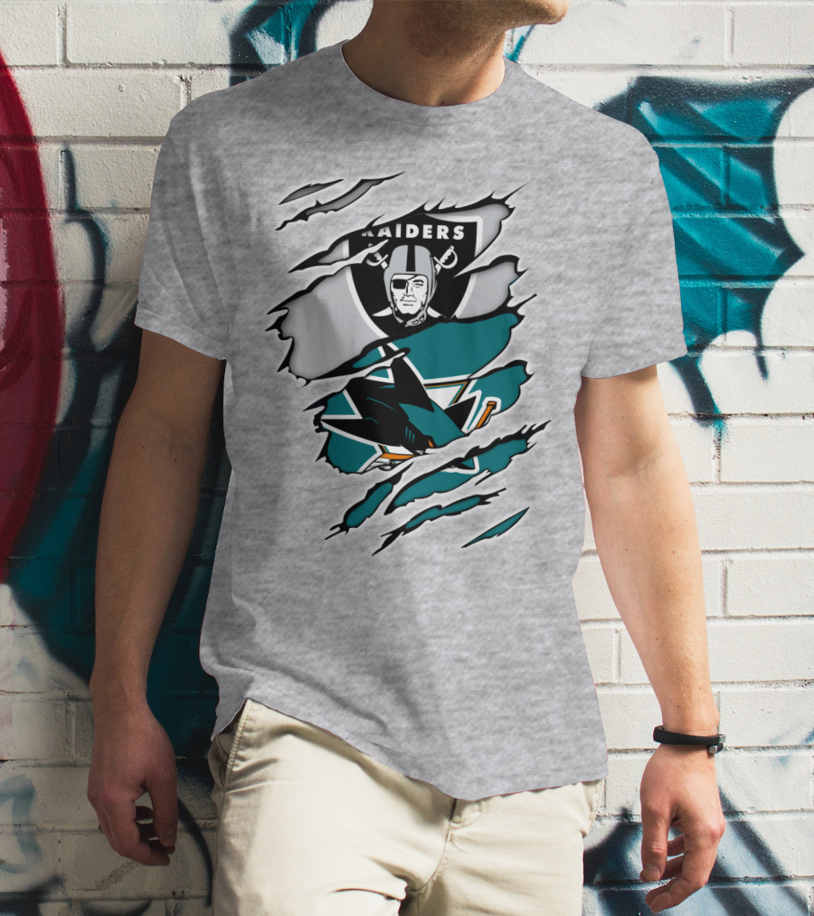 Raiders Sharks Logo Ripped T-Shirt