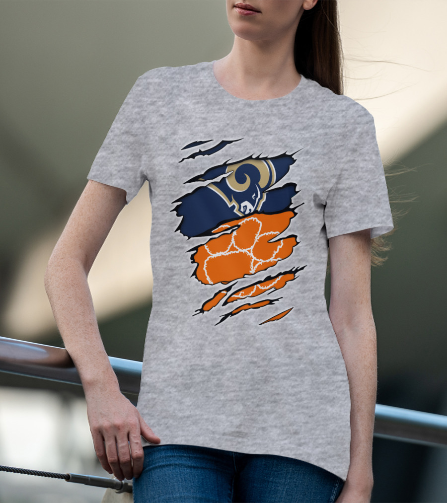 Clemson Tiger Paw With Rams Horns Logo Combo T-Shirt
