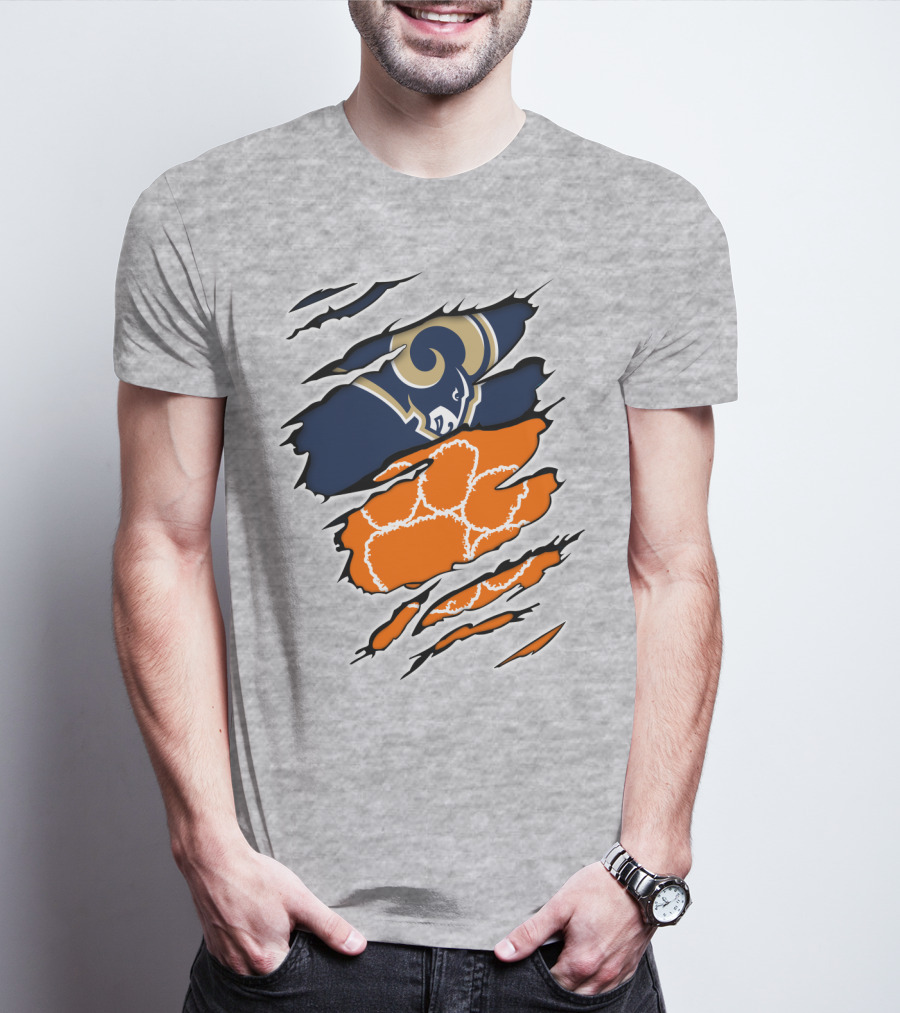 Clemson Tiger Paw With Rams Horns Logo Combo T-Shirt