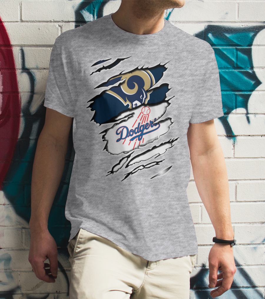 Dodger And Ram Logo Fusion Tearing Effect T-Shirt
