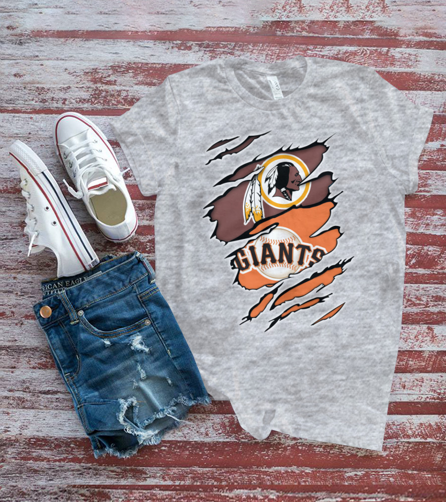 Redskins Giants Logo Mashup Baseball And Football Fan Clash T-Shirt
