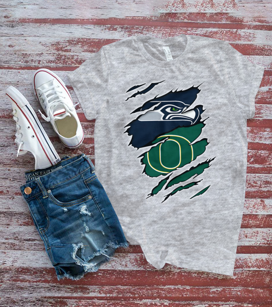 Seahawks Ducks Logo Fusion Featuring Claw Marks T-Shirt