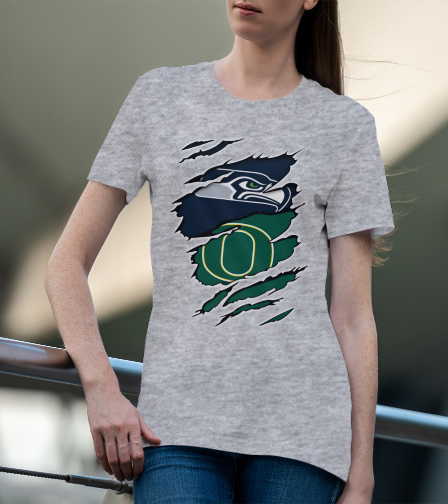 Seahawks Ducks Logo Fusion Featuring Claw Marks T-Shirt