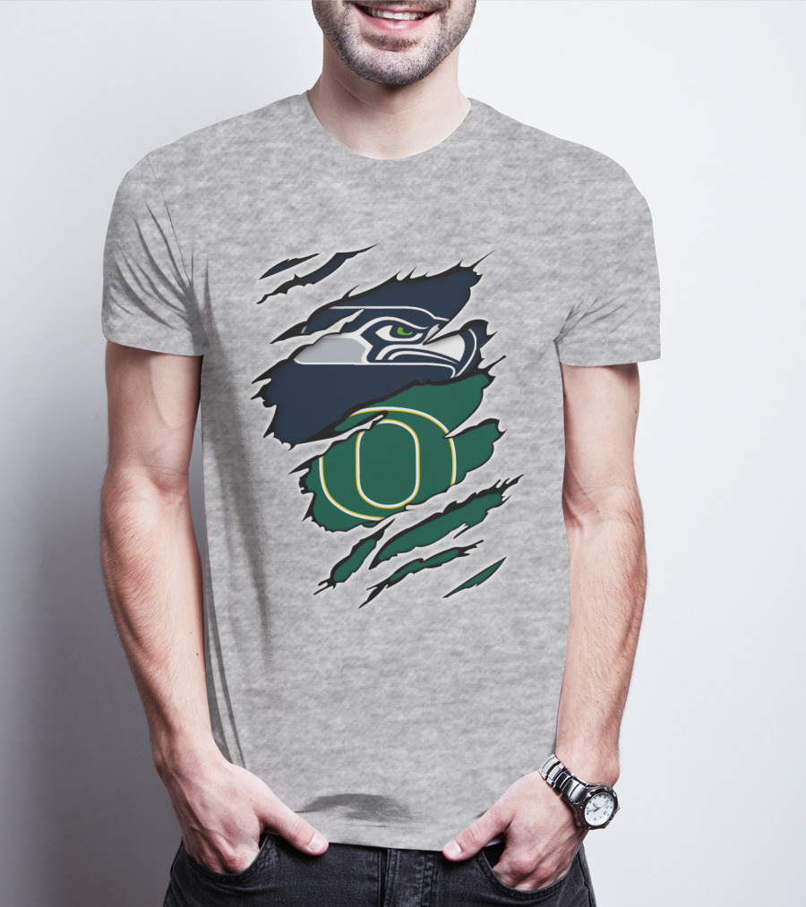 Seahawks Ducks Logo Fusion Featuring Claw Marks T-Shirt