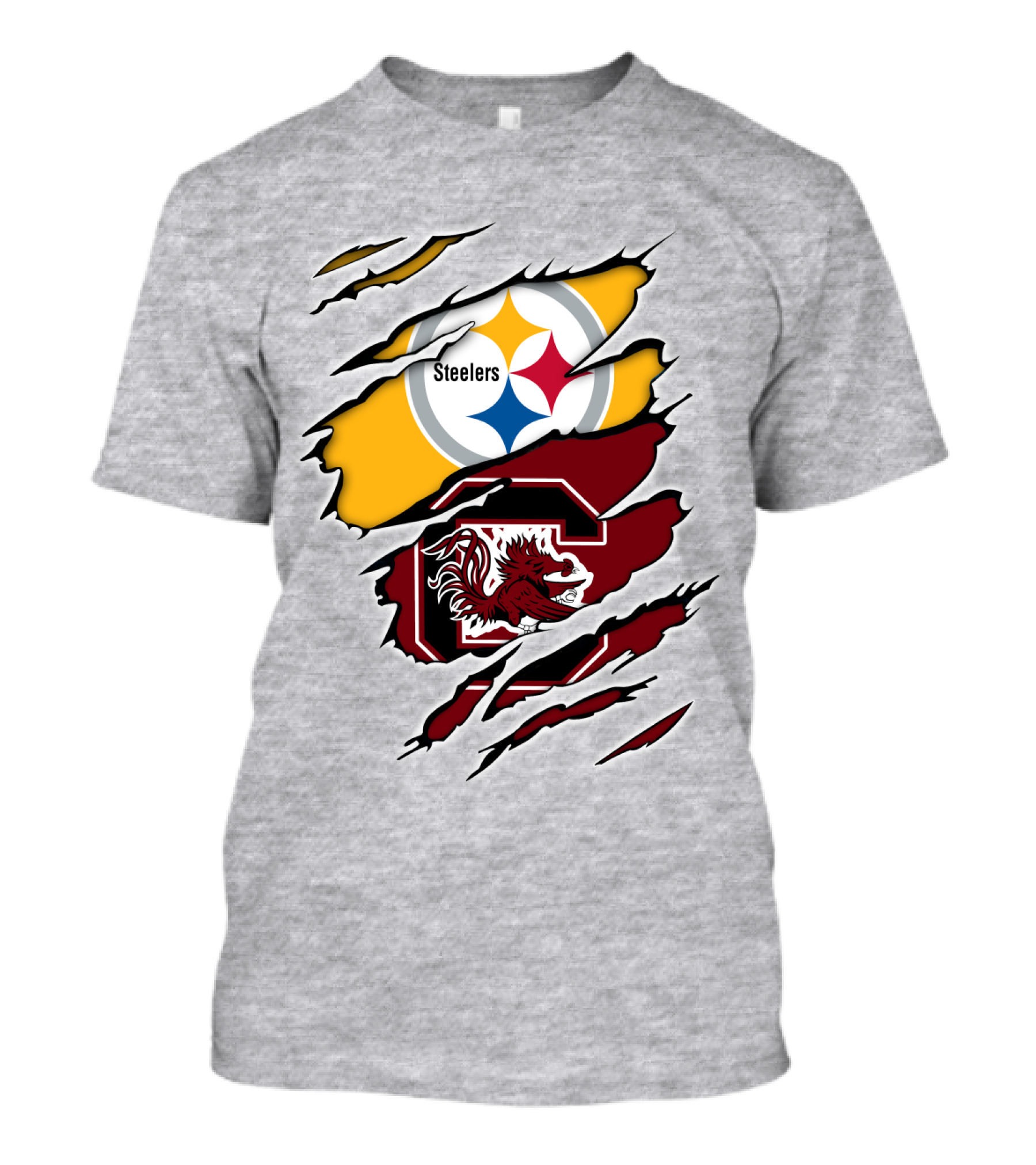 Steelers Gamecocks Logo Mashup With Scratch Marks T-Shirt