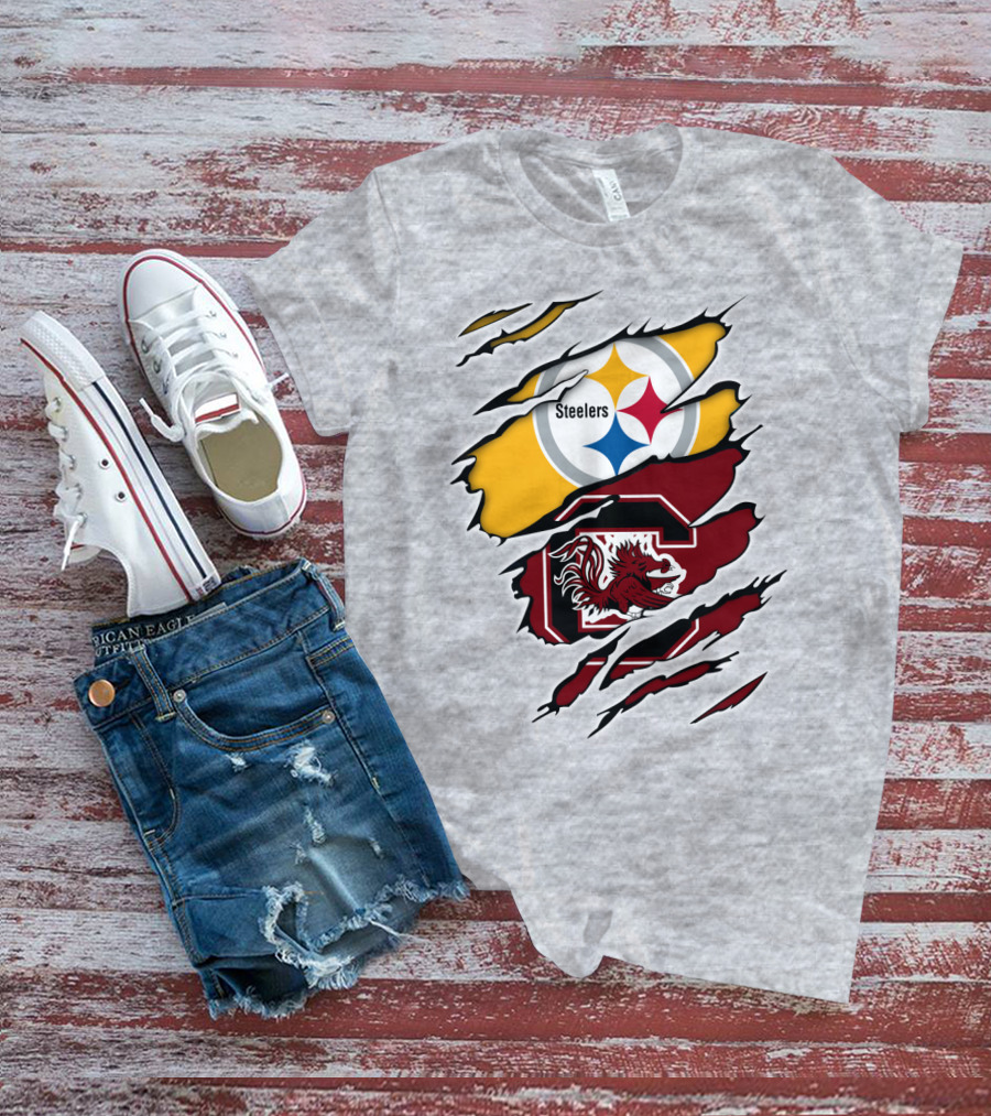 Steelers Gamecocks Logo Mashup With Scratch Marks T-Shirt