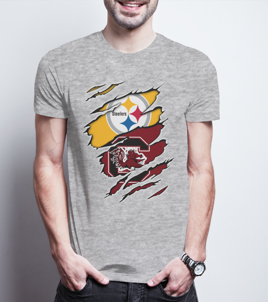 Steelers Gamecocks Logo Mashup With Scratch Marks T-Shirt