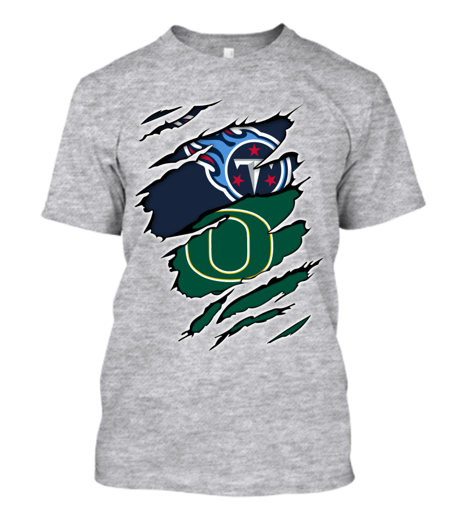 Tennessee Titans And Oregon Ducks Ripped Logo Claw Marks T-Shirt