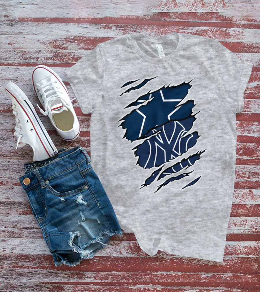 Cowboys Yankees Logos Torn T-Shirt