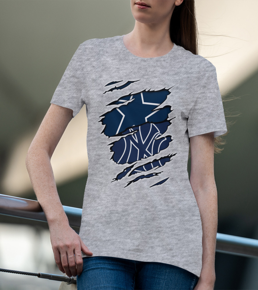 Cowboys Yankees Logos Torn T-Shirt
