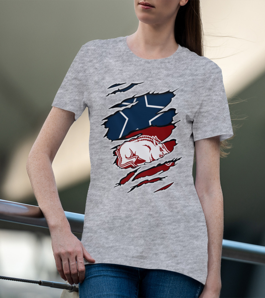 Cowboys Razorbacks Logo Fusion With Star And Hog T-Shirt