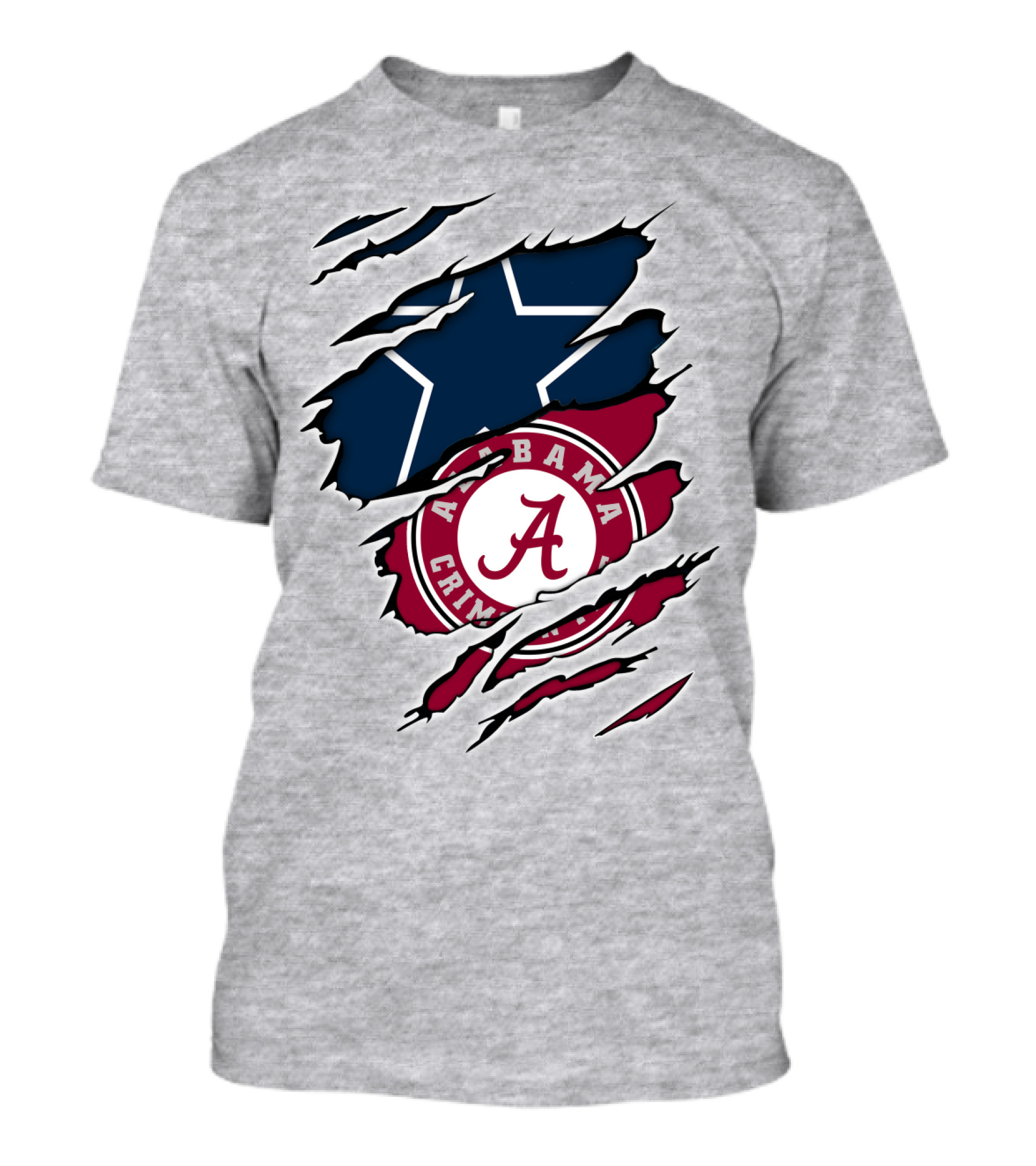 Alabama Crimson Tide Meets Dallas Cowboys Ripped T-Shirt