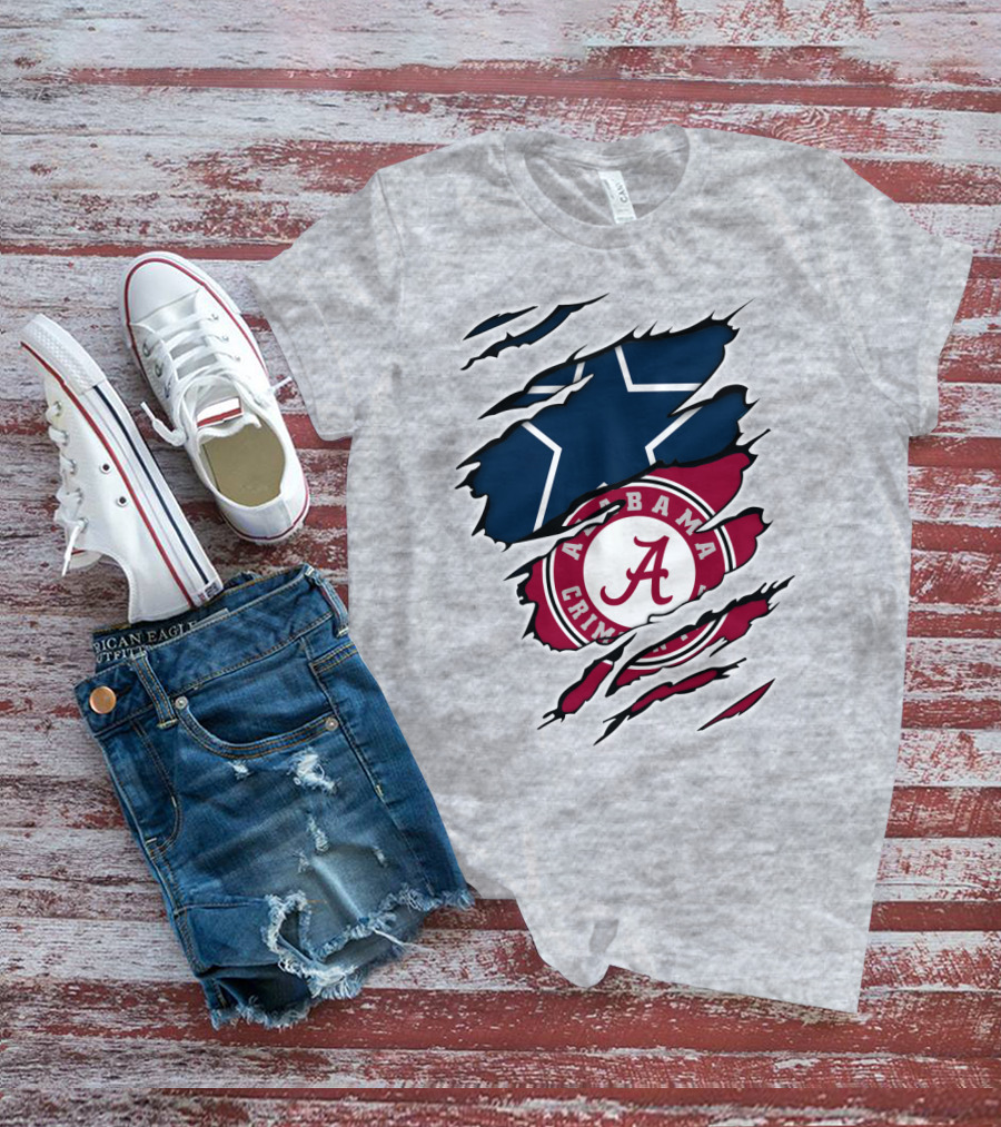 Alabama Crimson Tide Meets Dallas Cowboys Ripped T-Shirt