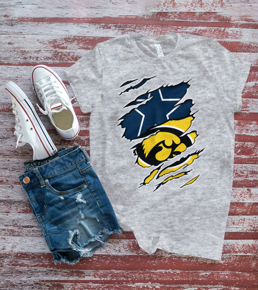 Cowboys Hawkeyes Cowboys Star And Tigerhawk Tear Combo T-Shirt