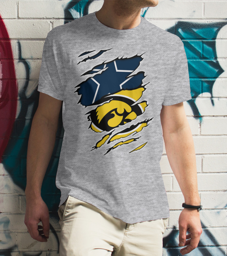 Cowboys Hawkeyes Cowboys Star And Tigerhawk Tear Combo T-Shirt
