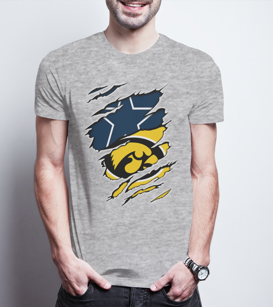 Cowboys Hawkeyes Cowboys Star And Tigerhawk Tear Combo T-Shirt