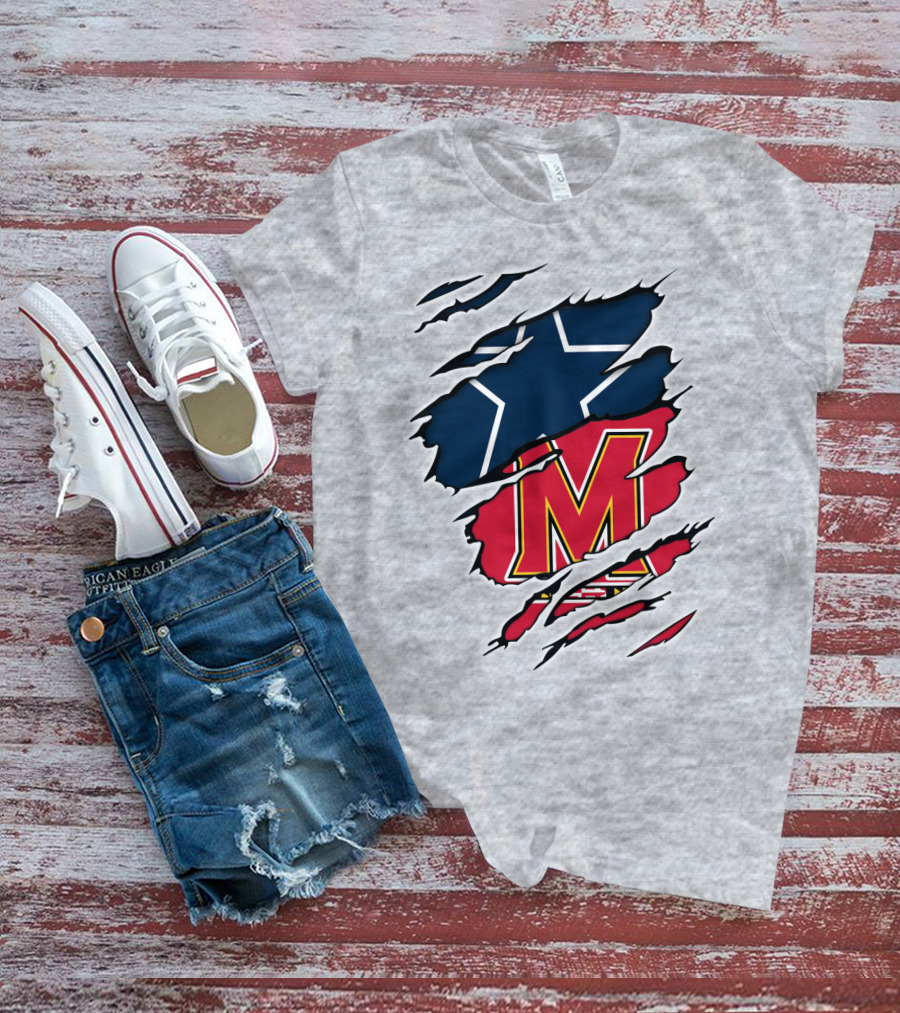 Cowboys Maryland Cowboys Star Logo Maryland M Letter Rip Effect T-Shirt