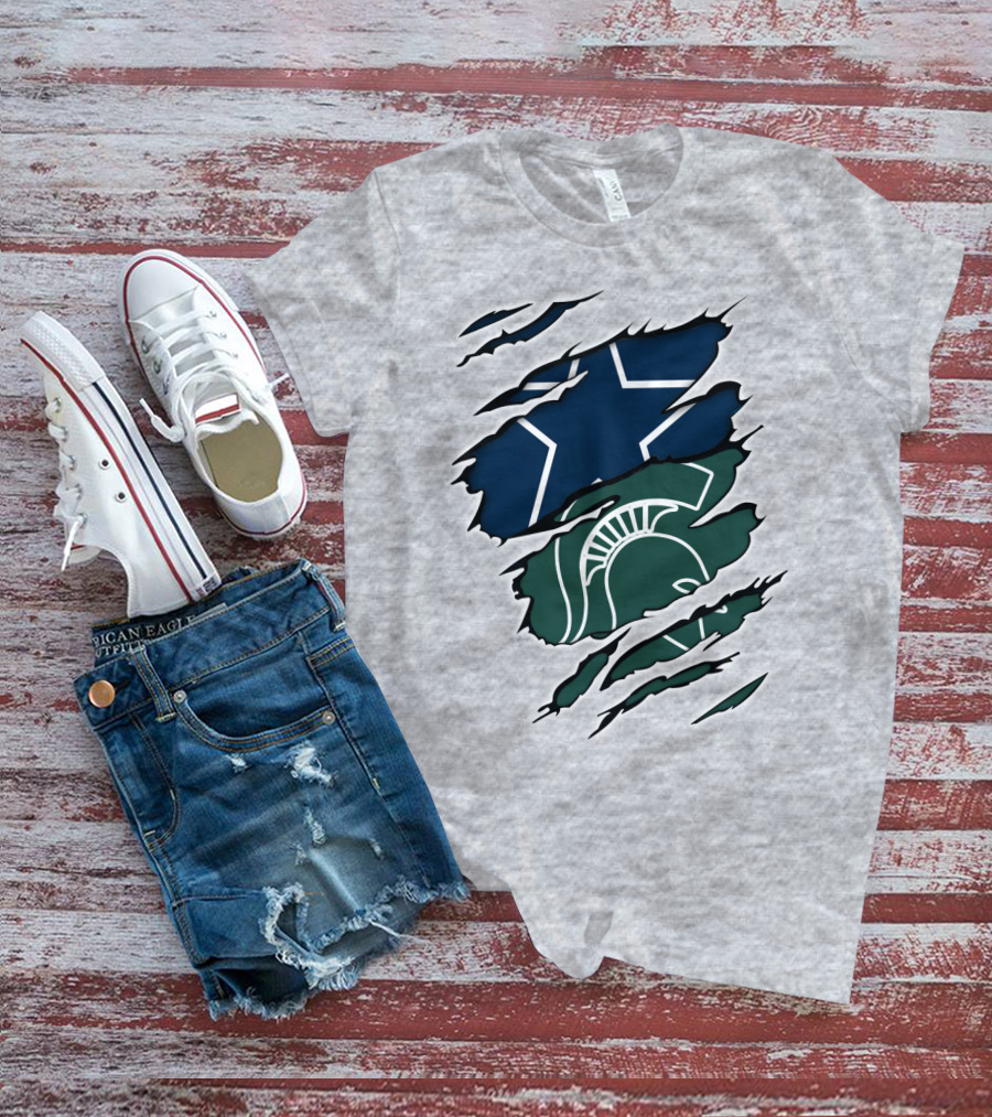 Cowboys Michigan State Spartans Star And Helmet Claw Marks T-Shirt