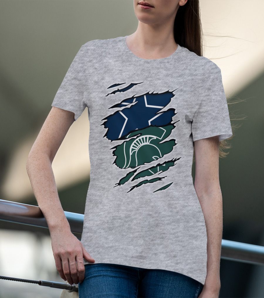 Cowboys Michigan State Spartans Star And Helmet Claw Marks T-Shirt