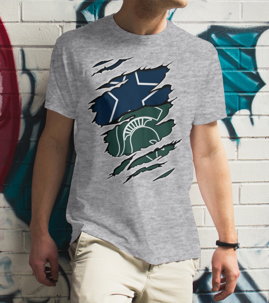 Cowboys Michigan State Spartans Star And Helmet Claw Marks T-Shirt