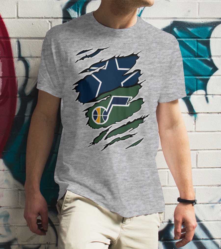 Cowboys Utah Jazz Crossover Logo Football Basketball Fan Combo T-Shirt