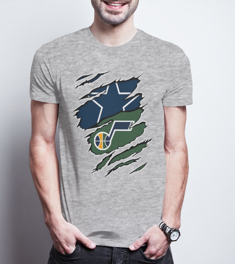 Cowboys Utah Jazz Crossover Logo Football Basketball Fan Combo T-Shirt