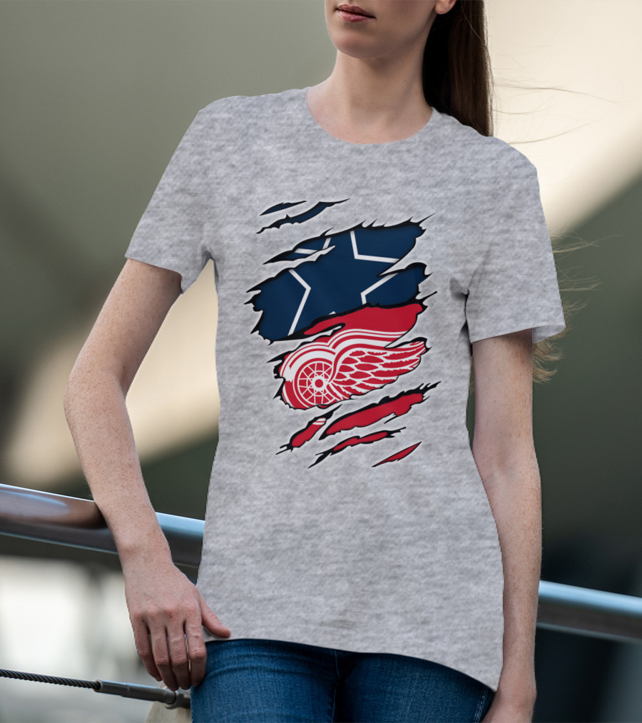 Cowboys Red Wings Dallas Detroit Fan Mashup T-Shirt