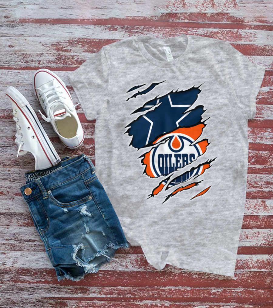 Cowboys Oilers Logos Ripped T-Shirt