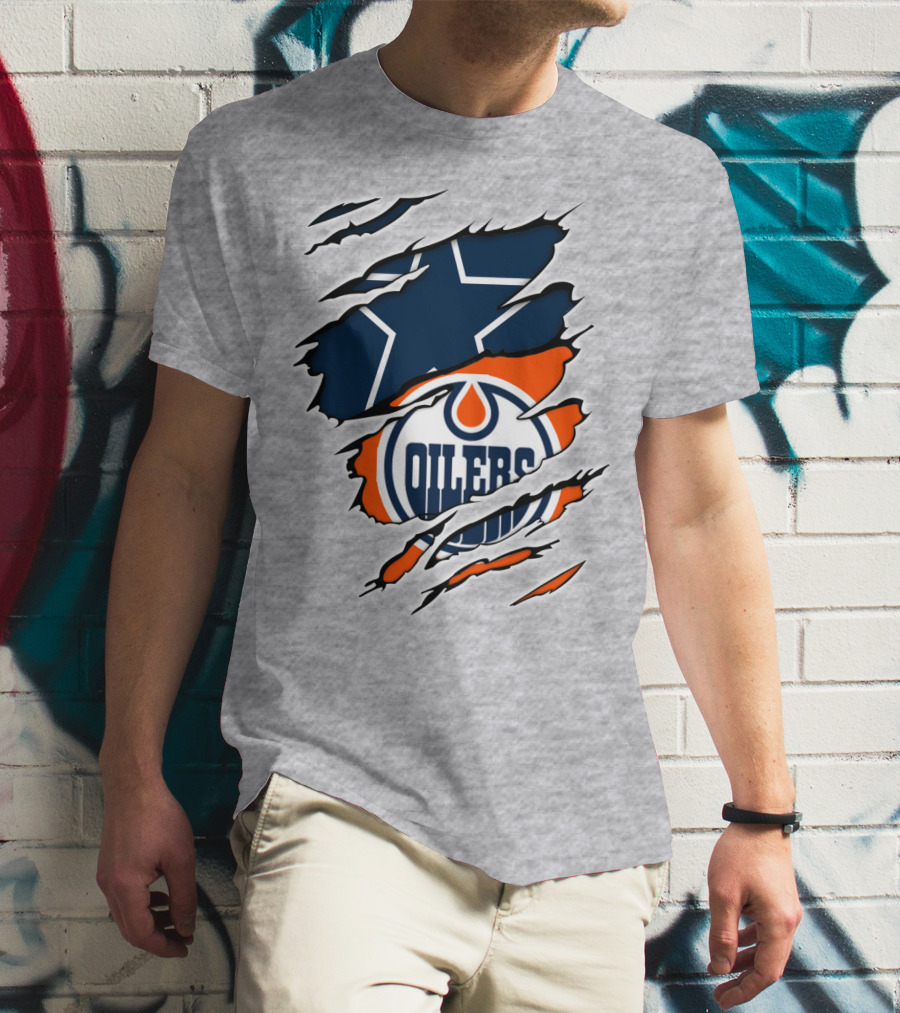 Cowboys Oilers Logos Ripped T-Shirt