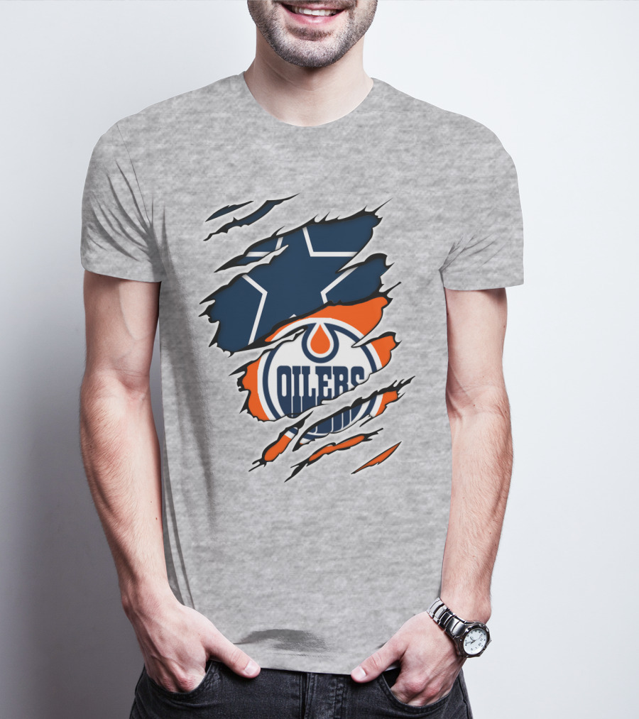 Cowboys Oilers Logos Ripped T-Shirt