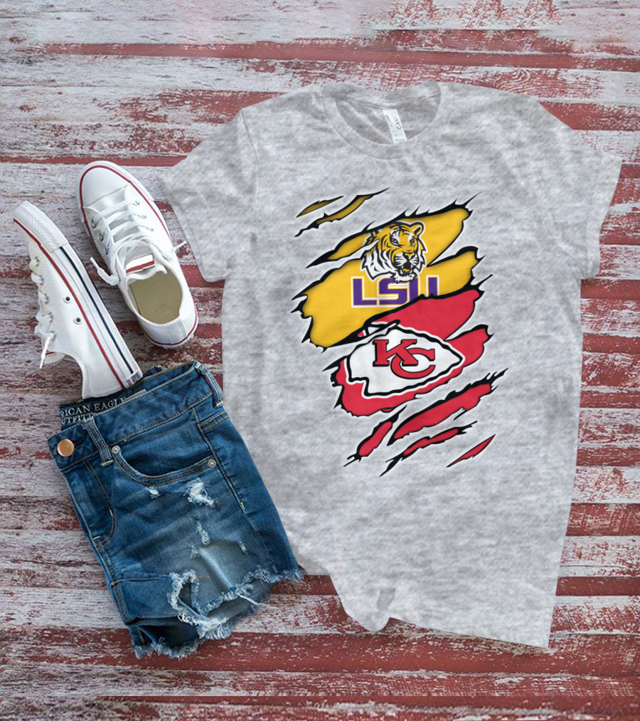 LSU Tigers Kansas City Chiefs Claw Marks Logo Blend T-Shirt