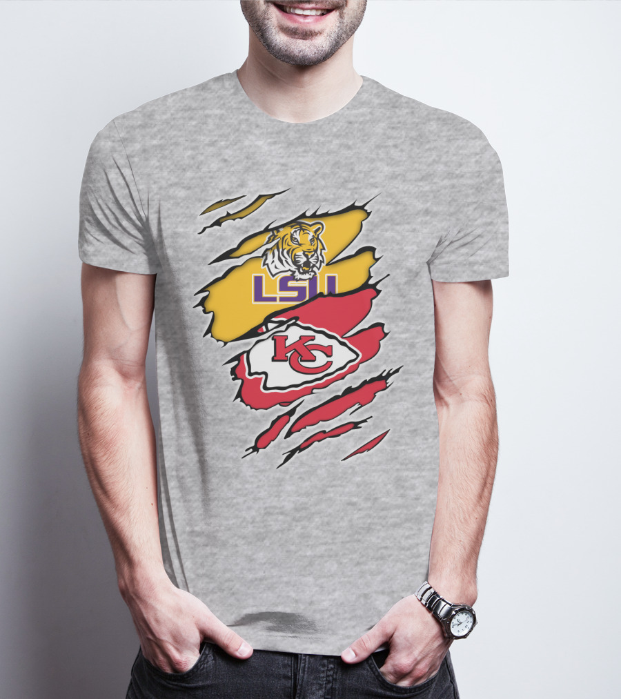LSU Tigers Kansas City Chiefs Claw Marks Logo Blend T-Shirt