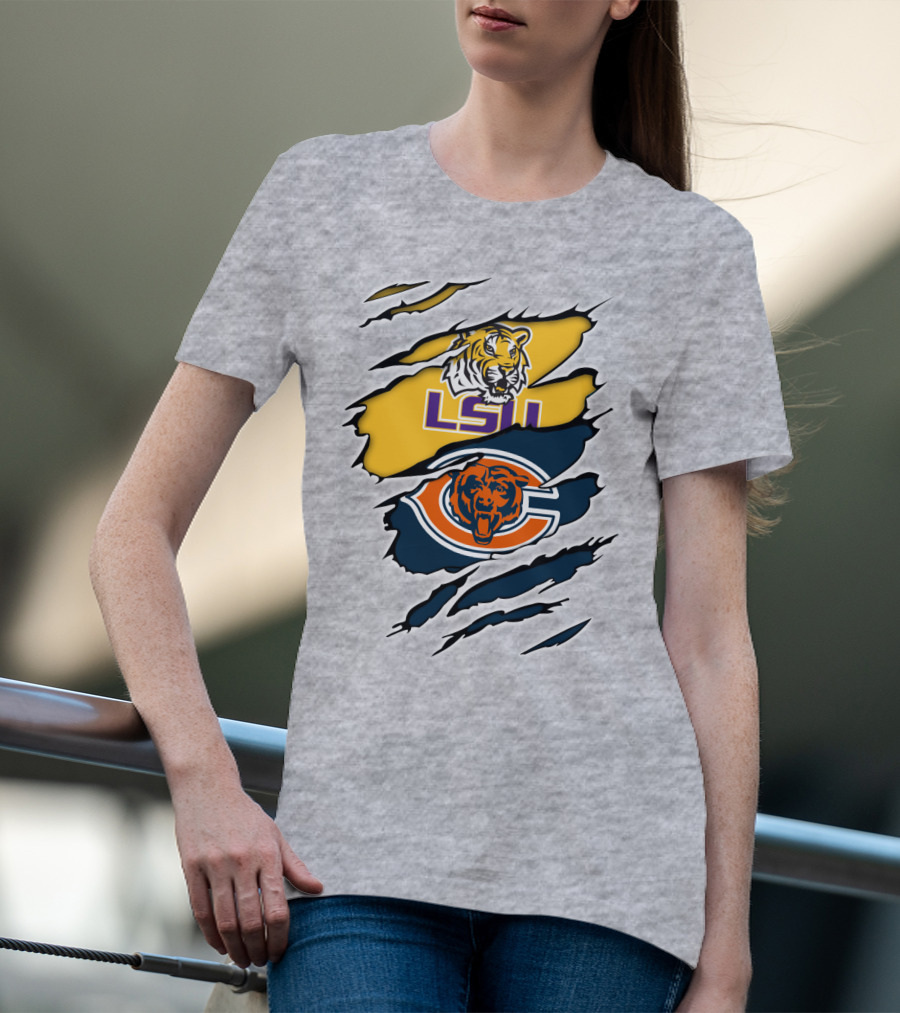 LSU Tigers Chicago Bears Claw Marks T-Shirt