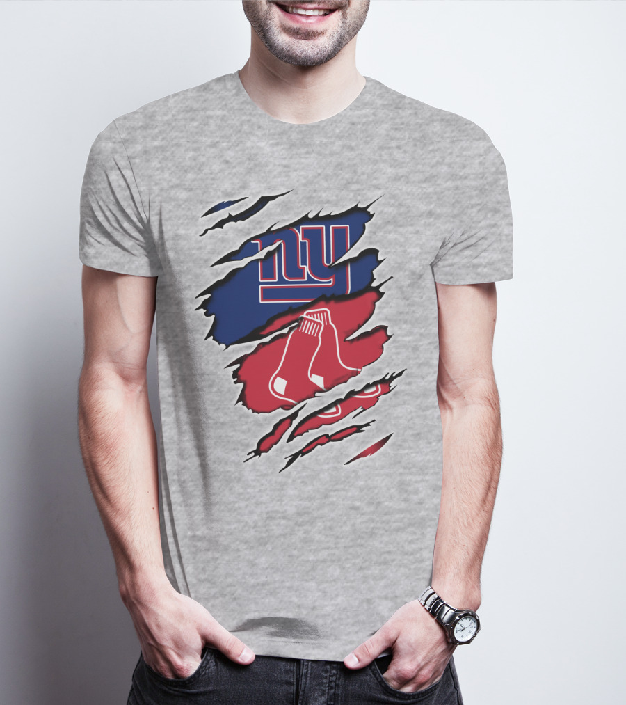Giants Redsox NY Logos Dual Team Fusion T-Shirt