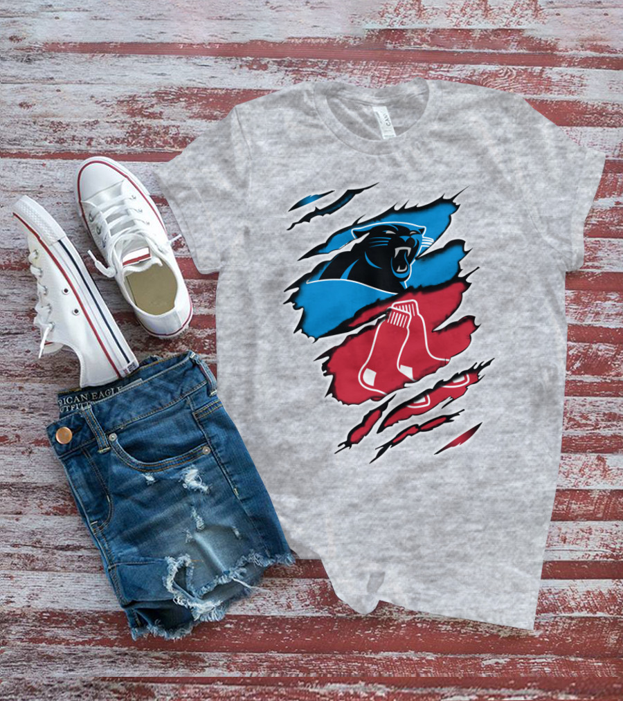 Panthers Red Sox Rip Design Blue Red T-Shirt