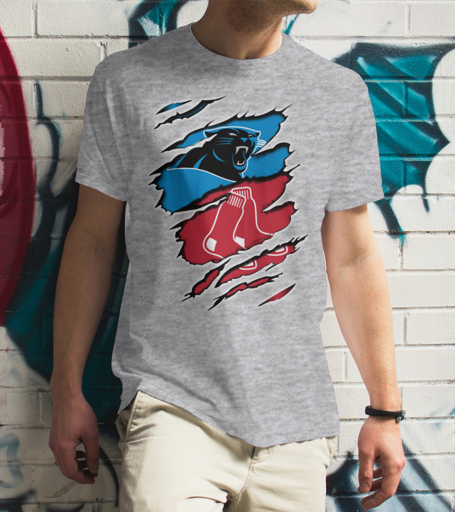 Panthers Red Sox Rip Design Blue Red T-Shirt