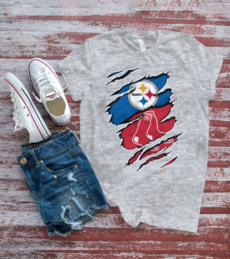 Steelers Redsox Logo Fusion Rip T-Shirt