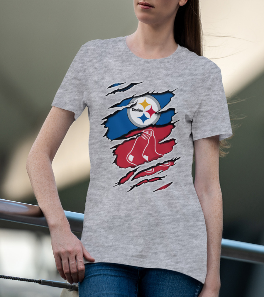 Steelers Redsox Logo Fusion Rip T-Shirt