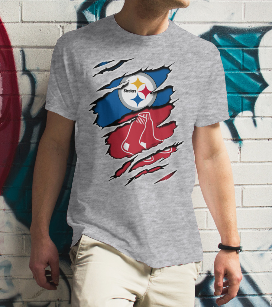 Steelers Redsox Logo Fusion Rip T-Shirt
