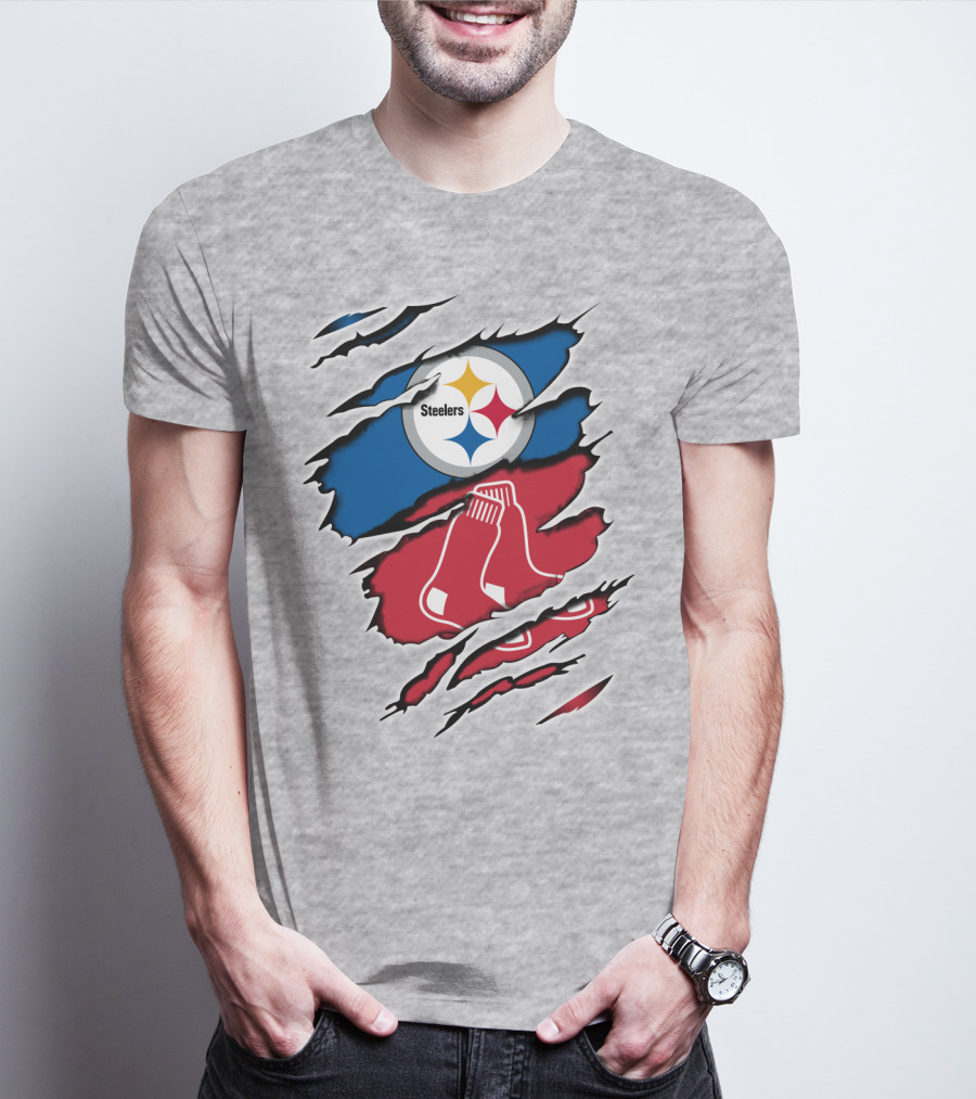 Steelers Redsox Logo Fusion Rip T-Shirt