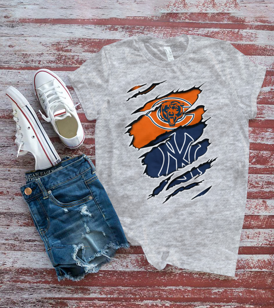 Bears Yankees Mashup Logo Rip T-Shirt