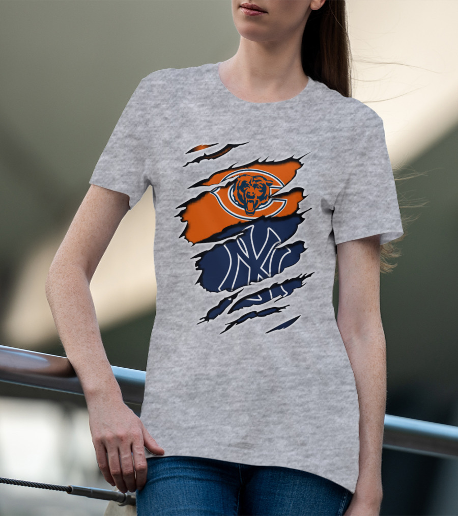 Bears Yankees Mashup Logo Rip T-Shirt