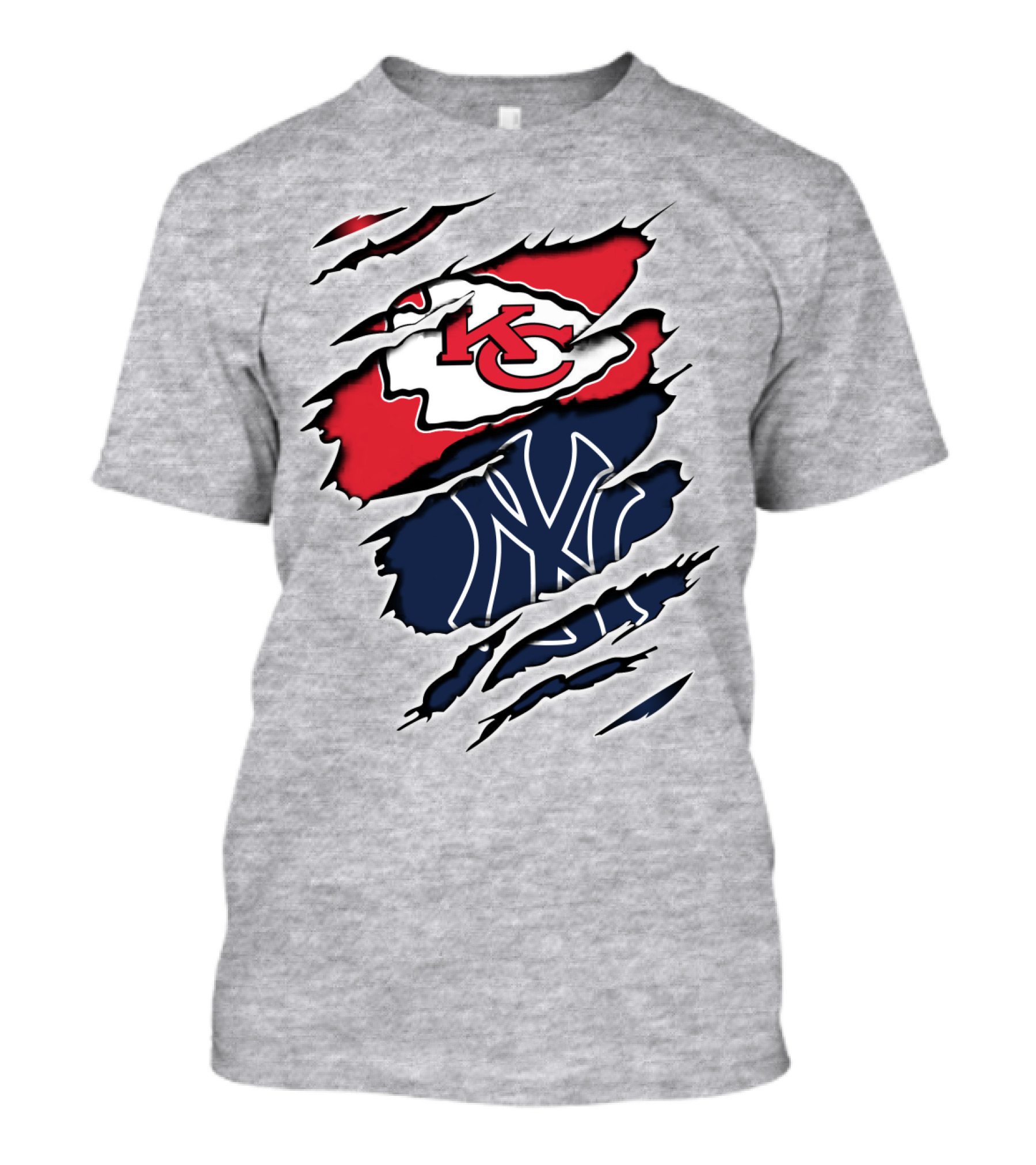 Chiefs Yankees KC NY Hybrid Logo Ripped T-Shirt