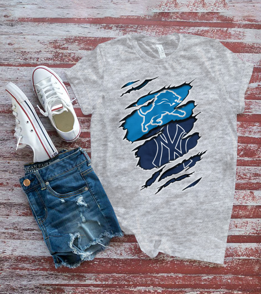 Detroit Lions And New York Yankees Ripped Claw T-Shirt