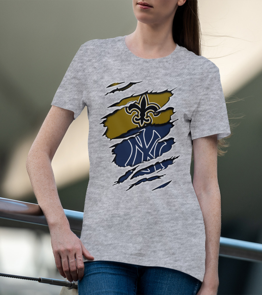 Saints New York Yankees Fleur-De-Lis Ny Pinstripes Logos T-Shirt