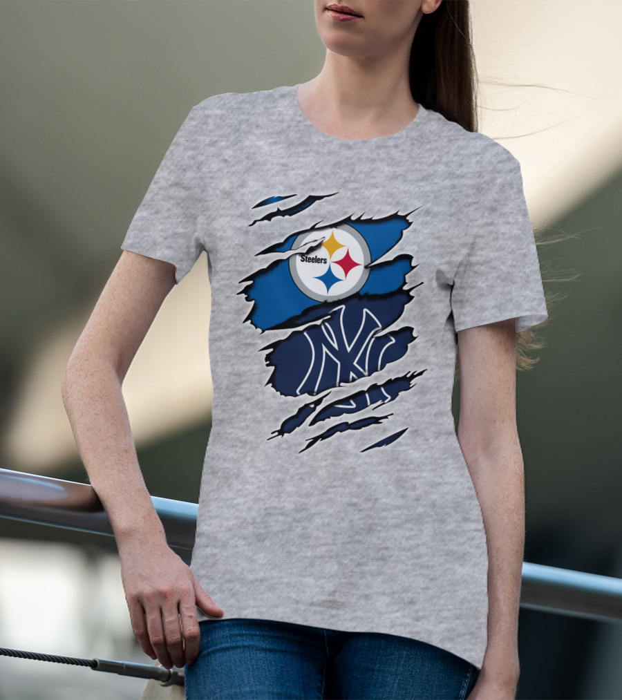 Steelers Yankees Logo Fusion Ripped Effect T-Shirt