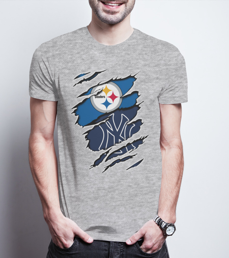 Steelers Yankees Logo Fusion Ripped Effect T-Shirt